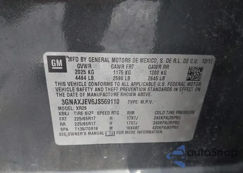 2018 Chevrolet Equinox Lt z USA, uszkodzony, nr VIN 3GNAXJEV6JS569110